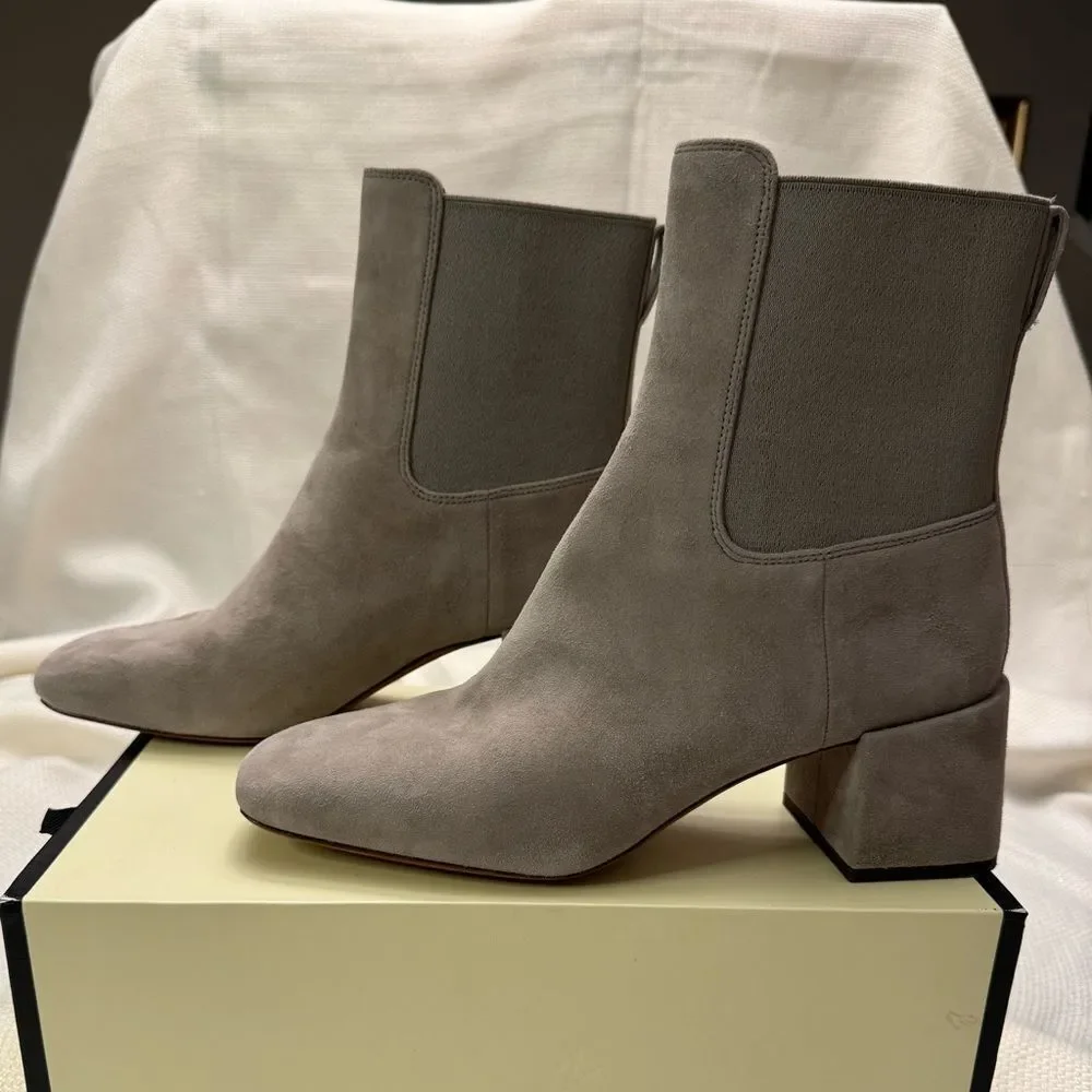 NWOT Vince. Grey suede square toe low block heel Chelsea boots size 7.5 or 38
